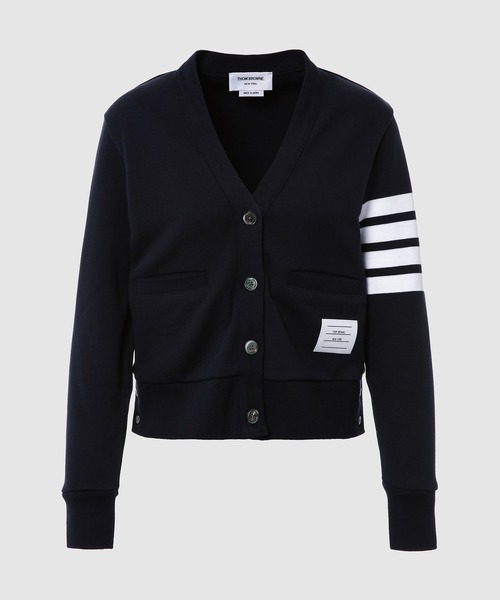 THOM BROWNE(トムブラウン)の「V NECK CARDIGAN IN CLASSIC LOOP BACK W/ ENGINEERED 4 BAR(カーディガン/ボレロ・レディース・ネイビー/グレー・36/38)」の2枚目の写真