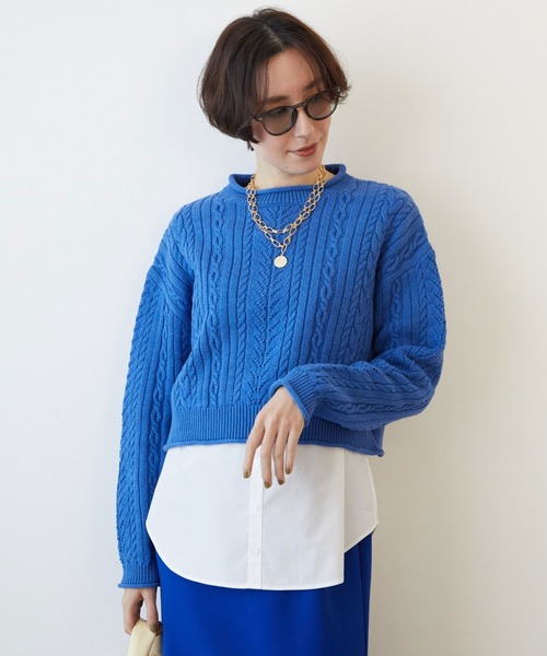 Doux archives(ドゥアルシーヴ)の「ケーブルプルオーバー+タンクSET(アンサンブル・レディース・ブルー/オフホワイト/チャコールグレー・FREE)」の13枚目の写真