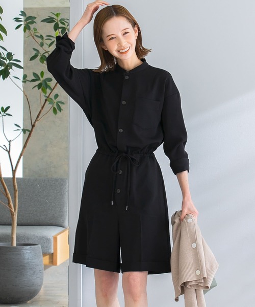 URBAN RESEARCH ROSSO WOMEN（アーバンリサーチ　ロッソ）の「ウエストギャザーハーフコンビネゾン（サロペット/オーバーオール・レディース・ブラック/ベージュ・FREE）」の2枚目の写真