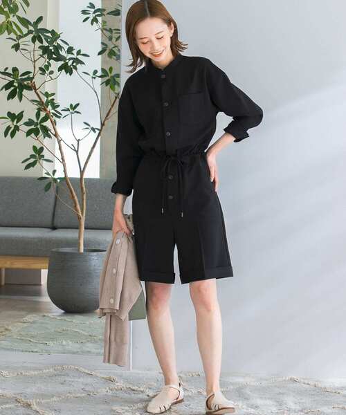 URBAN RESEARCH ROSSO WOMEN（アーバンリサーチ　ロッソ）の「ウエストギャザーハーフコンビネゾン（サロペット/オーバーオール・レディース・ブラック/ベージュ・FREE）」の4枚目の写真