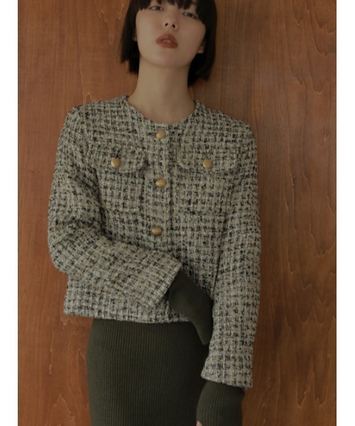 AMAIL（アマイル）の「Tweed compact ブルゾン（ノーカラーコート 