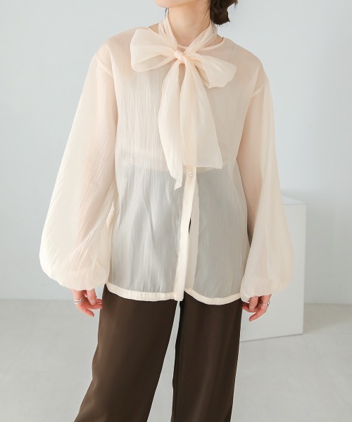Bab（バブ）の「【ちょこび×Bab】ボウタイ付き2WAYシアーボリュームブラウス（シャツ/ブラウス・レディース・ライトグリーン/ピンク/オフホワイト・M）」の13枚目の写真