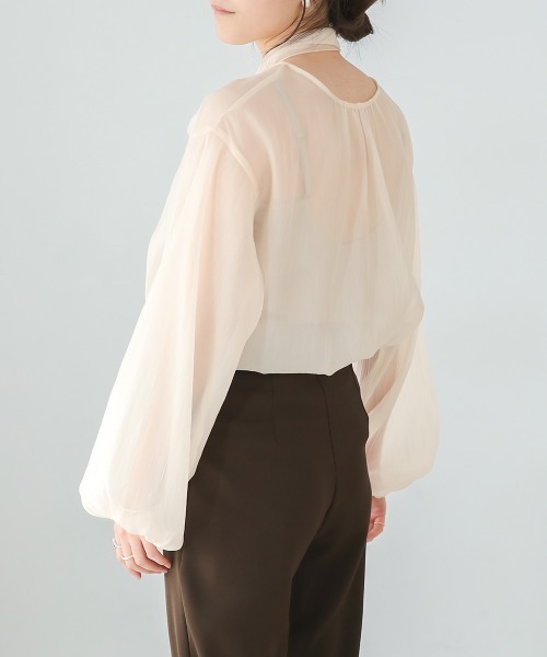 Bab（バブ）の「【ちょこび×Bab】ボウタイ付き2WAYシアーボリュームブラウス（シャツ/ブラウス・レディース・ライトグリーン/ピンク/オフホワイト・M）」の6枚目の写真