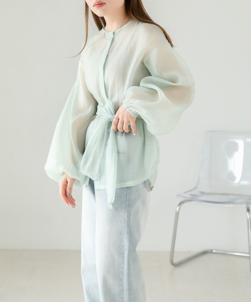 Bab（バブ）の「【ちょこび×Bab】ボウタイ付き2WAYシアーボリュームブラウス（シャツ/ブラウス・レディース・ライトグリーン/ピンク/オフホワイト・M）」の8枚目の写真