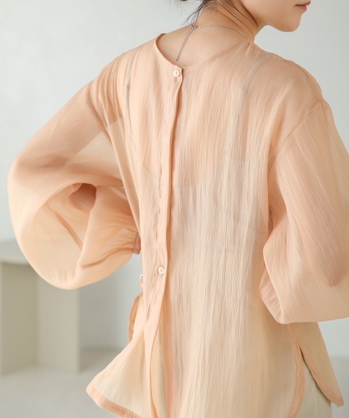 Bab（バブ）の「【ちょこび×Bab】ボウタイ付き2WAYシアーボリュームブラウス（シャツ/ブラウス・レディース・ライトグリーン/ピンク/オフホワイト・M）」の10枚目の写真