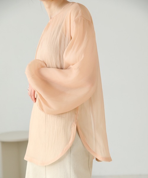 Bab（バブ）の「【ちょこび×Bab】ボウタイ付き2WAYシアーボリュームブラウス（シャツ/ブラウス・レディース・ライトグリーン/ピンク/オフホワイト・M）」の11枚目の写真