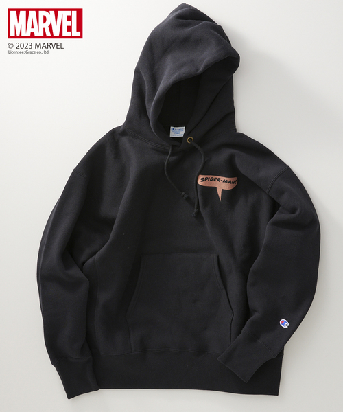 Champion(チャンピオン)の「【SPIDER-MAN】CHAMPION 別注リバースウィーブ スウェットパーカー(パーカー・メンズ・アイボリー/ブラック・LARGE/MEDIUM/X-LARGE)」の4枚目の写真