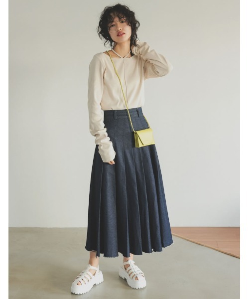 Re:EDIT（リエディ）の「[低身長/高身長サイズ有]リサイクルコットンデニムタックフレアプリーツスカート（スカート・レディース・ブルー/ネイビー・MEDIUM/SHORT/TALL/LARGE）」の18枚目の写真