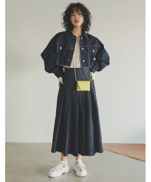 Re:EDIT（リエディ）の「[低身長/高身長サイズ有]リサイクルコットンデニムタックフレアプリーツスカート（スカート・レディース・ブルー/ネイビー・MEDIUM/SHORT/TALL/LARGE）」の20枚目の写真