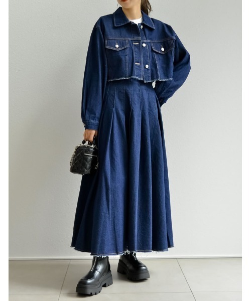 Re:EDIT（リエディ）の「[低身長/高身長サイズ有]リサイクルコットンデニムタックフレアプリーツスカート（スカート・レディース・ブルー/ネイビー・MEDIUM/SHORT/TALL/LARGE）」の10枚目の写真