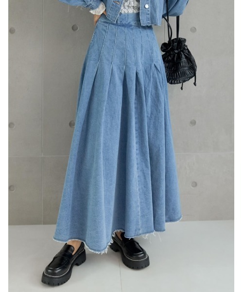 Re:EDIT（リエディ）の「[低身長/高身長サイズ有]リサイクルコットンデニムタックフレアプリーツスカート（スカート・レディース・ブルー/ネイビー・MEDIUM/SHORT/TALL/LARGE）」の15枚目の写真