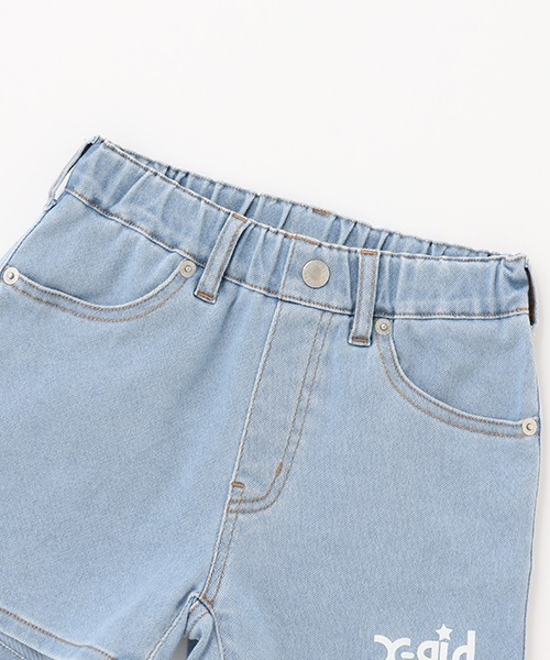 X-girl Stages（エックスガールステージス）の「ミルズロゴデニムショーツ（デニムパンツ・キッズ・ネイビー/ライトブルー・90cm/110cm/120cm/140cm/100cm/130cm）」の5枚目の写真