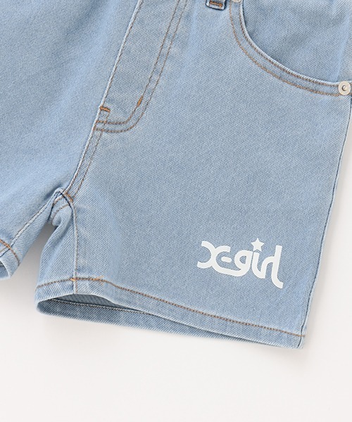 X-girl Stages（エックスガールステージス）の「ミルズロゴデニムショーツ（デニムパンツ・キッズ・ネイビー/ライトブルー・90cm/110cm/120cm/140cm/100cm/130cm）」の8枚目の写真