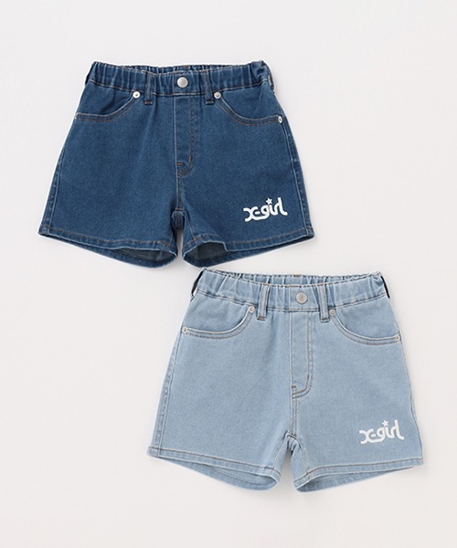 X-girl Stages（エックスガールステージス）の「ミルズロゴデニムショーツ（デニムパンツ・キッズ・ネイビー/ライトブルー・90cm/110cm/120cm/140cm/100cm/130cm）」の11枚目の写真