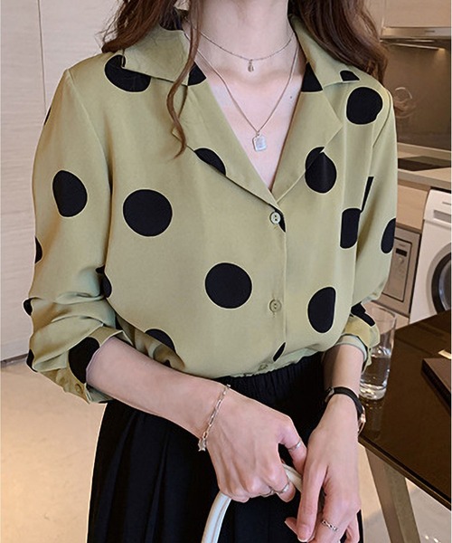 RUUX(ルーフ)の「ドット柄 シャツ(シャツ/ブラウス・レディース・グリーン/ベージュ・L/XL/M)」の7枚目の写真