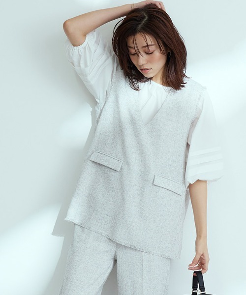 Pierrot（ピエロ）の「サマーツイードベスト（ベスト・レディース・ネイビー/オフホワイト・M/L）」の2枚目の写真