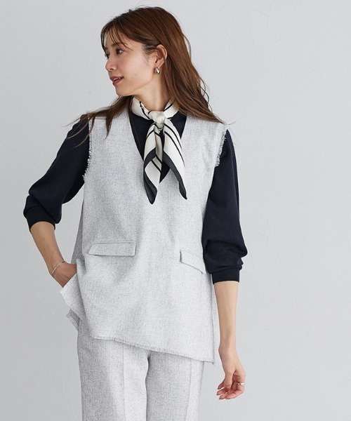 Pierrot（ピエロ）の「サマーツイードベスト（ベスト・レディース・ネイビー/オフホワイト・M/L）」の3枚目の写真