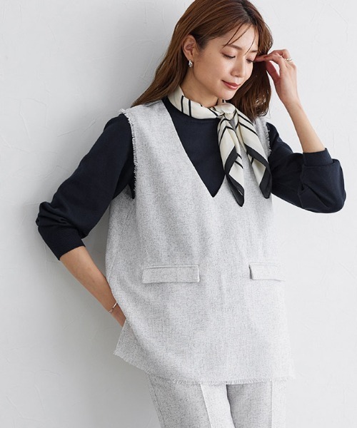 Pierrot（ピエロ）の「サマーツイードベスト（ベスト・レディース・ネイビー/オフホワイト・M/L）」の18枚目の写真