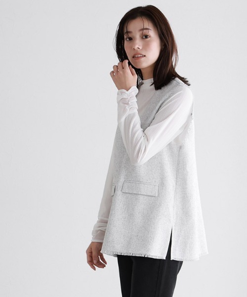 Pierrot（ピエロ）の「サマーツイードベスト（ベスト・レディース・ネイビー/オフホワイト・M/L）」の6枚目の写真