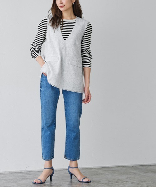 Pierrot（ピエロ）の「サマーツイードベスト（ベスト・レディース・ネイビー/オフホワイト・M/L）」の7枚目の写真