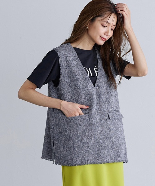 Pierrot（ピエロ）の「サマーツイードベスト（ベスト・レディース・ネイビー/オフホワイト・M/L）」の19枚目の写真