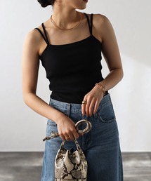 カットリブカップ付きダブルストラップキャミソール