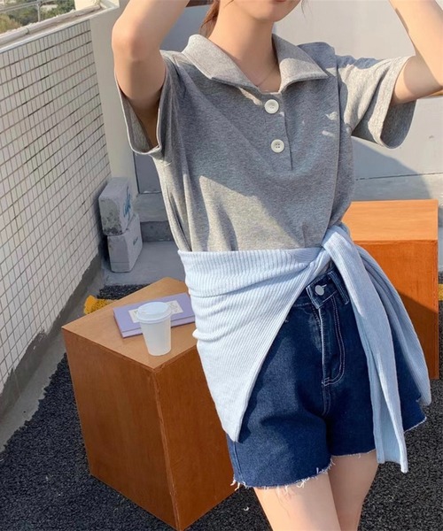 Chaco closet(チャコ クローゼット)の「ビックボタン半袖ポロシャツ(ポロシャツ・レディース・イエロー/ピンク/ホワイト/ブルー/グレー/ブラック・FREE)」の18枚目の写真