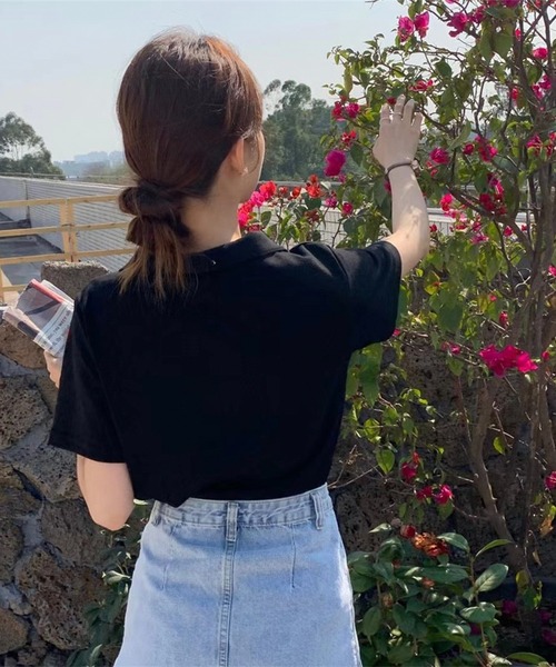 Chaco closet(チャコ クローゼット)の「ビックボタン半袖ポロシャツ(ポロシャツ・レディース・イエロー/ピンク/ホワイト/ブルー/グレー/ブラック・FREE)」の13枚目の写真