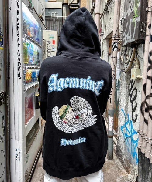 A'GEM9(エージェムナイン)の「『A'GEM/9 / エージェムナイン』スリープエンジェルジップアップパーカー(パーカー・メンズ・ブラック/ホワイト・FREE)」の4枚目の写真