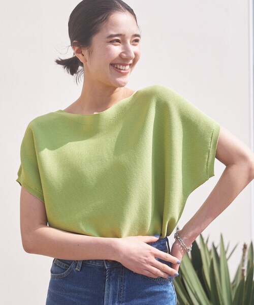 THE SHOP TK (ザ ショップ ティーケー )の「◆【ヒルナンデス!で紹介】【UVケア/接触冷感/毛玉になりにくい/洗濯機OK】美人サマーニット(ニット/セーター・レディース・黄緑系/ライトオレンジ系/ブラック/ライトベージュ・12/13)」の1枚目の写真