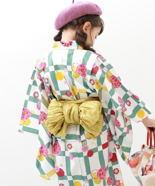 devirock（デビロック）の「浴衣 兵児帯2点セット（浴衣・キッズ・パープル/イエロー系その他/ピンク/ブルー系その他2/ブルー系その他/ブルー系その他3/グリーン系その他/ネイビー/ピンクベージュ/ブルー/グリーン/レッド/イエロー/ピンク系その他・100cm/140cm/120cm/110cm/130cm/150cm/90cm/160cm）」の2枚目の写真