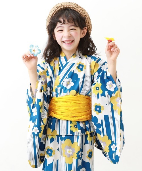 devirock（デビロック）の「浴衣 兵児帯2点セット（浴衣・キッズ・パープル/イエロー系その他/ピンク/ブルー系その他2/ブルー系その他/ブルー系その他3/グリーン系その他/ネイビー/ピンクベージュ/ブルー/グリーン/レッド/イエロー/ピンク系その他・100cm/140cm/120cm/110cm/130cm/150cm/90cm/160cm）」の6枚目の写真