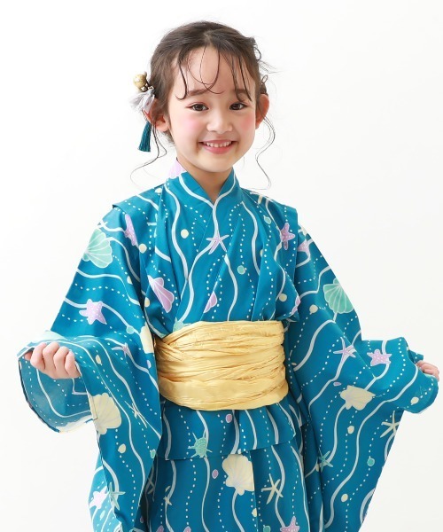 devirock（デビロック）の「浴衣 兵児帯2点セット（浴衣・キッズ・パープル/イエロー系その他/ピンク/ブルー系その他2/ブルー系その他/ブルー系その他3/グリーン系その他/ネイビー/ピンクベージュ/ブルー/グリーン/レッド/イエロー/ピンク系その他・100cm/140cm/120cm/110cm/130cm/150cm/90cm/160cm）」の7枚目の写真