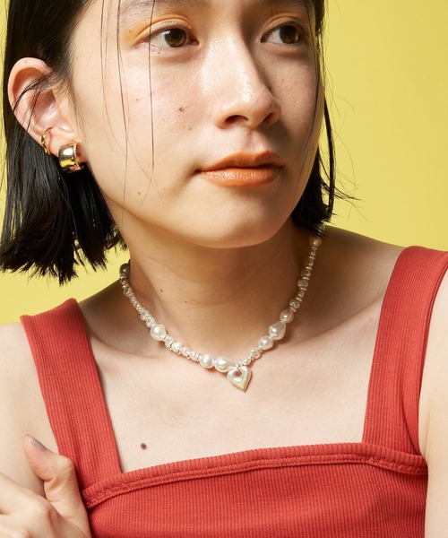 AMERICAN HOLIC(アメリカンホリック)の「【WEB限定】ハートトップコンビパールネックレス(ネックレス・レディース・シルバー/ゴールド・FREE)」の1枚目の写真