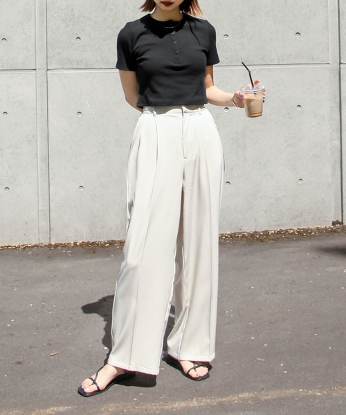 Chillfar(チルファー)の「テレコショート丈ヘンリーネックTEE(Tシャツ/カットソー・レディース・ホワイト/ネイビー/キナリ/杢グレー/ブラック・FREE)」の22枚目の写真