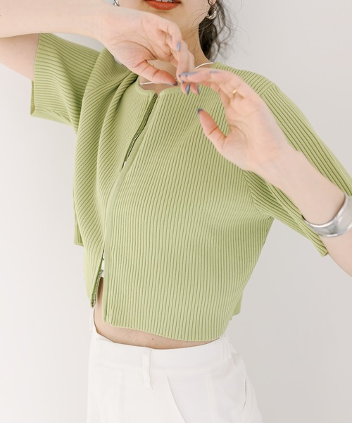 mystic（ミスティック）の「【mysticカラー】半袖Wジップニット（ニット/セーター・レディース・ブラック/ライム/ピンク/イエロー/アイボリー/オレンジ/ブルー・FREE）」の17枚目の写真