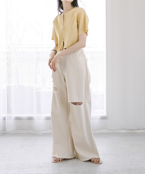 mystic（ミスティック）の「【mysticカラー】半袖Wジップニット（ニット/セーター・レディース・ブラック/ライム/ピンク/イエロー/アイボリー/オレンジ/ブルー・FREE）」の14枚目の写真