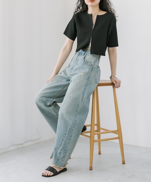 セール】【mysticカラー】半袖Wジップニット（ニット/セーター