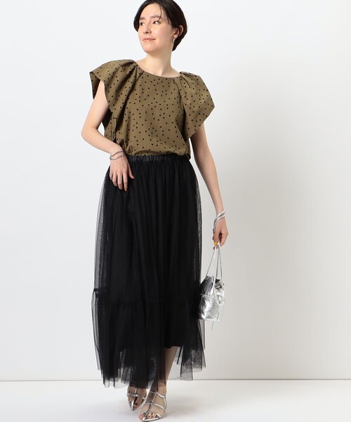 【最終価格】美品　BEARDSLEY ドットリップルノースリブラウス Amazon | [BEARDSLEY] [ビアズリー] ドットティアードブラウス