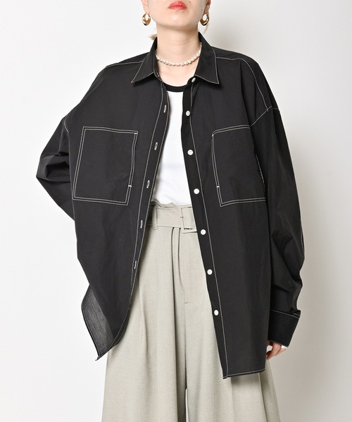 CITYSHOP(シティーショップ)の「WASHER TAFFETA シャツ(シャツ/ブラウス・レディース・ブラック/サックスブルー・FREE)」の2枚目の写真