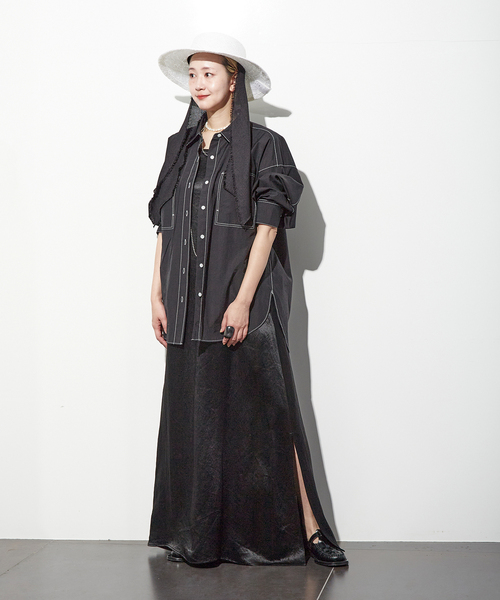 CITYSHOP(シティーショップ)の「WASHER TAFFETA シャツ(シャツ/ブラウス・レディース・ブラック/サックスブルー・FREE)」の4枚目の写真