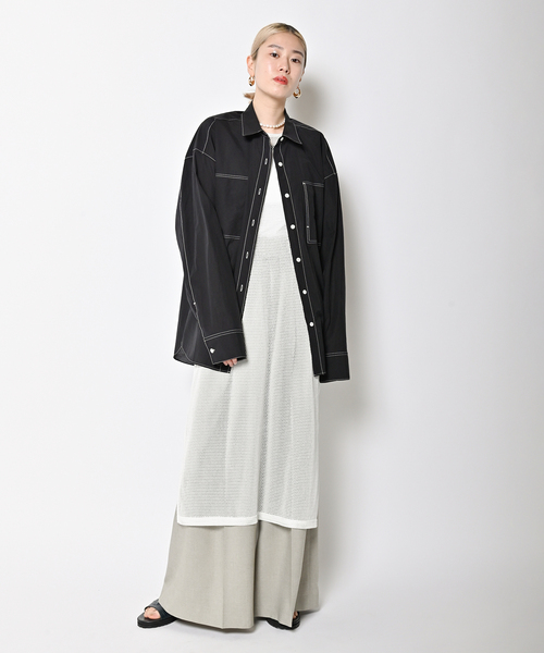 CITYSHOP(シティーショップ)の「WASHER TAFFETA シャツ(シャツ/ブラウス・レディース・ブラック/サックスブルー・FREE)」の9枚目の写真