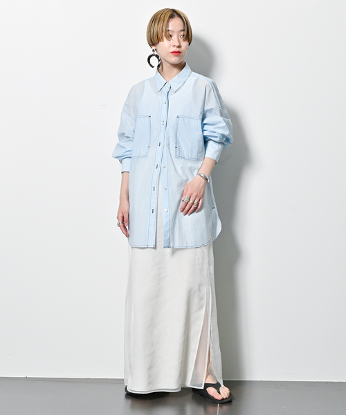 CITYSHOP(シティーショップ)の「WASHER TAFFETA シャツ(シャツ/ブラウス・レディース・ブラック/サックスブルー・FREE)」の13枚目の写真
