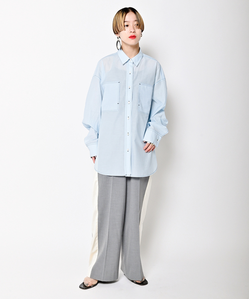 CITYSHOP(シティーショップ)の「WASHER TAFFETA シャツ(シャツ/ブラウス・レディース・ブラック/サックスブルー・FREE)」の18枚目の写真