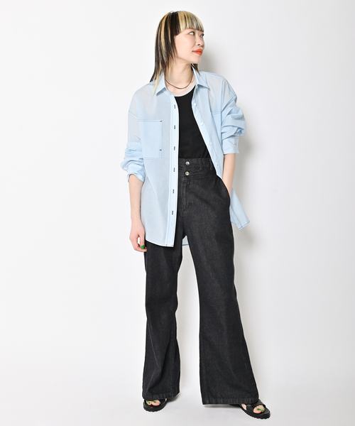 CITYSHOP(シティーショップ)の「WASHER TAFFETA シャツ(シャツ/ブラウス・レディース・ブラック/サックスブルー・FREE)」の19枚目の写真