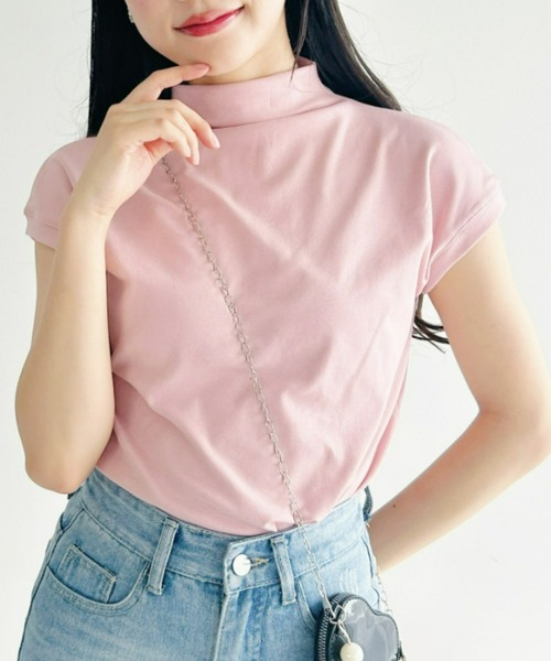 Loueme(ルエム)の「プチハイネックフレンチスリーブトップス(Tシャツ/カットソー・レディース・ピンク/ホワイト/ブラック・FREE)」の3枚目の写真