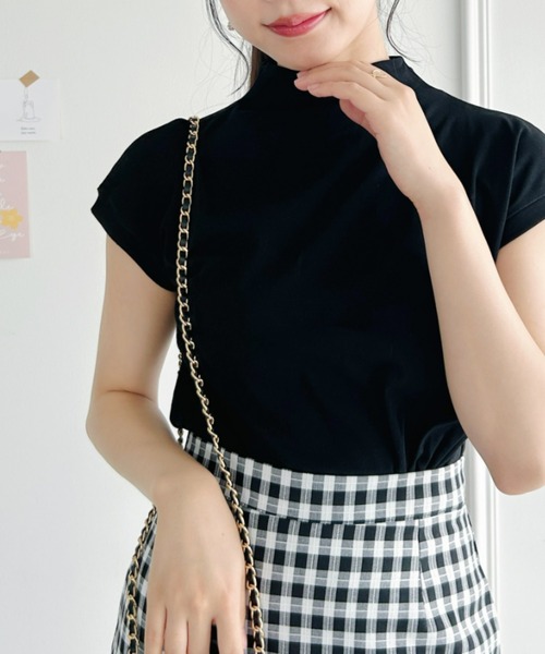 Loueme(ルエム)の「プチハイネックフレンチスリーブトップス(Tシャツ/カットソー・レディース・ピンク/ホワイト/ブラック・FREE)」の10枚目の写真