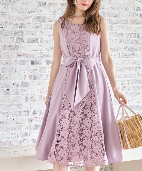 【セール】ウエストりぼん付きフラワーレース切り替えワンピース（ワンピース）｜tocco closet（トッコ クローゼット）