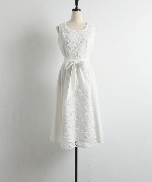 【セール】ウエストりぼん付きフラワーレース切り替えワンピース（ワンピース）｜tocco closet（トッコ クローゼット）