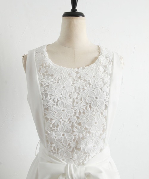 【セール】ウエストりぼん付きフラワーレース切り替えワンピース（ワンピース）｜tocco closet（トッコ クローゼット）